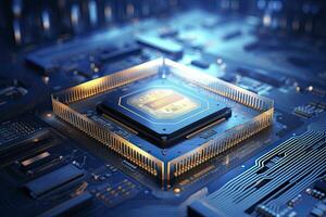 AI generated Futuristic central processor unit. Powerful Quantum CPU motherboard. AI Generated photo