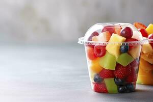 AI generated Fresh fruit salad to go with copy space. AI Generated photo