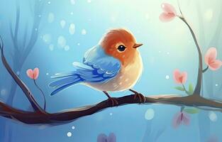 AI generated Cute little bird with a  nature background.  AI Generated. photo