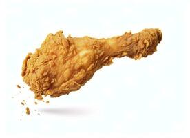 AI generated Fried chicken leg falling in the air isolated on a white background. AI Generated. photo