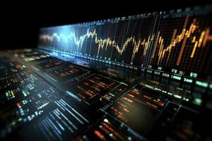 AI generated Digitally Generated Currency and Exchange Stock Chart for Finance and Economy Based Computer Software and Coding Display. AI Generated photo