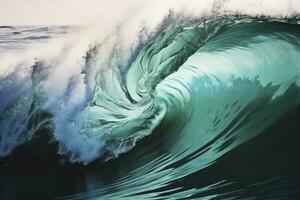 AI generated Extreme close up of thrashing emerald ocean waves. AI Generated photo