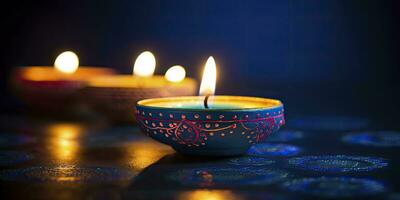 AI generated Happy Diwali. Diya oil lamps were lit during the celebration. AI Generated photo