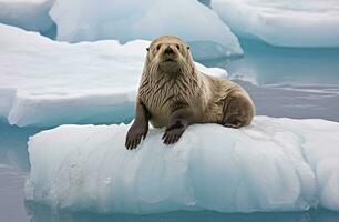 AI generated Sea Otter on Ice. AI Generated photo