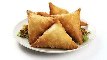 AI generated Tasty samosa isolated on white background.  AI Generated. photo