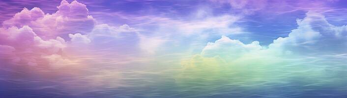 AI generated Rainbow sky with fluffy clouds. Multicolored toned sky. AI Generated. photo