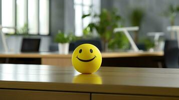 AI generated A Yellow Smiling Ball Can Promote a Positive Work Environment. Generative AI photo