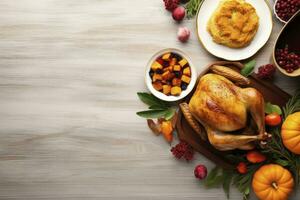 AI generated Thanksgiving traditional festive food background. AI Generated photo