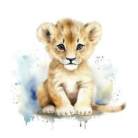 AI generated Watercolor Baby Lion. AI Generated photo