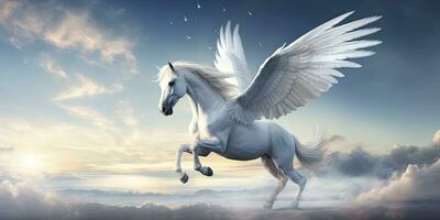 AI generated A white horse with wings. AI Generated photo