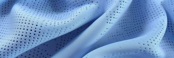 AI generated Breathable fabric dry light blue soft mesh holes floating light blue background. Generative AI photo