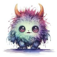 AI generated Watercolor cute monster on white background. AI Generated photo