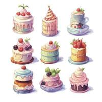 AI generated Set of Cake piece illustration on white background. AI Generated photo