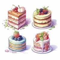 AI generated Set of Cake piece illustration on white background. AI Generated photo