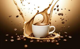 AI generated hot liquid coffee splash with Coffee Bean falling, 3d illustration. AI Generated photo