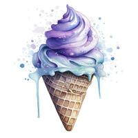 AI generated Watercolor ice cream in a waffle cone. AI Generated photo