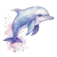 AI generated Watercolor fantasy Baby Dolphin clip art isolated white background. AI Generated photo