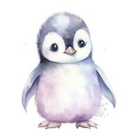 AI generated Watercolor fantasy Baby Penguin clip art isolated white background. AI Generated photo