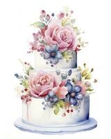 AI generated Watercolor wedding cake isolated on white background.  AI Generated photo