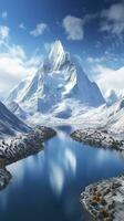 AI generated The beauty of a majestic and snow capped mountain range, with rugged peaks, AI Generative photo