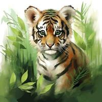 AI generated Watercolor Tiger for kids. AI Generated photo