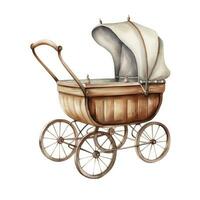 AI generated Watercolor Baby carriage Clipart on white background. AI Generated photo