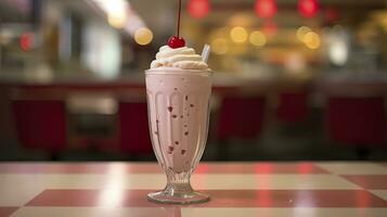 AI generated Cherry Milkshake in a Classic American Diner.  food photography concept. Generative AI photo