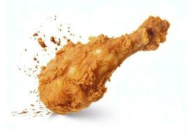 AI generated Fried chicken leg falling in the air isolated on a white background. AI Generated. photo