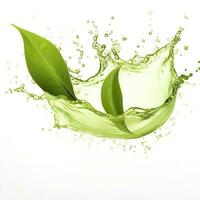 AI generated Green herbal tea wave splash with leaves flow. AI Generated photo