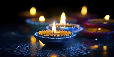 AI generated Happy Diwali. Diya oil lamps were lit during the celebration. AI Generated photo