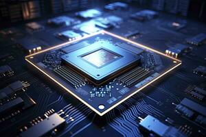 AI generated Futuristic central processor unit. Powerful Quantum CPU motherboard. AI Generated photo