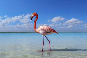 AI generated Pink Flamingo in the water. AI Generated photo
