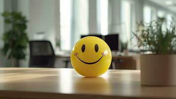 AI generated A Yellow Smiling Ball Can Promote a Positive Work Environment. Generative AI photo