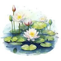 AI generated Water Lily in Pond. Watercolor design. AI Generated photo