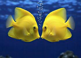 AI generated Two yellow tangs, face to face.  AI Generated. photo