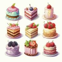 AI generated Set of Cake piece illustration on white background. AI Generated photo