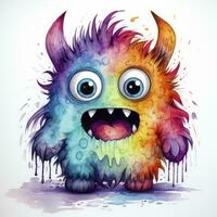 AI generated Watercolor cute monster on white background. AI Generated photo