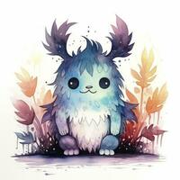 AI generated Watercolor cute monster on white background. AI Generated photo