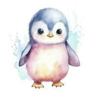 AI generated Watercolor fantasy Baby Penguin clip art isolated white background. AI Generated photo