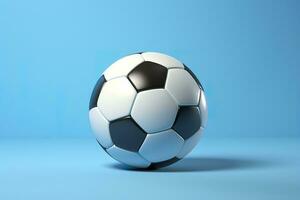 AI generated soccer ball on light blue background. Generative AI photo