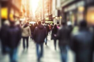 AI generated Blurred business people walking in the city scape. AI Generated photo