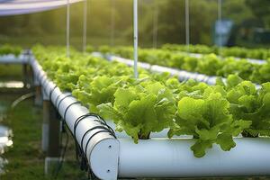 AI generated Hydroponic lettuce growing. AI Generated photo