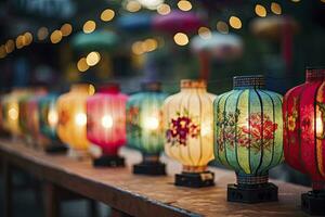 AI generated Colorful festival lanterns during the Chinese traditional holiday season. AI Generated photo