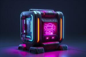 AI generated Modern and Futuristic Neon Digital Gaming Chest in Cartoon Pixar 3D Blender Style. AI Generative photo