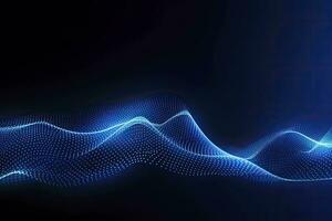 AI generated Dynamic blue particle wave. Abstract sound visualization. Digital structure of the wave flow of luminous particles. AI Generated. photo