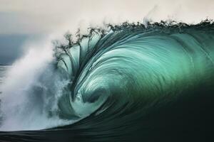 AI generated Extreme close up of thrashing emerald ocean waves. AI Generated photo