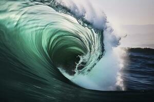 AI generated Extreme close up of thrashing emerald ocean waves. AI Generated photo