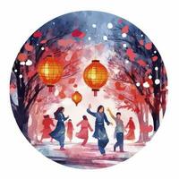 AI generated Lantern Festival in watercolor style. T-shirt Design. AI Generated photo