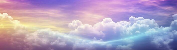 AI generated Rainbow sky with fluffy clouds. Multicolored toned sky. AI Generated. photo