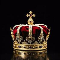 AI generated The Royal Coronation Crown Isolated on a Black Background. Generative AI photo